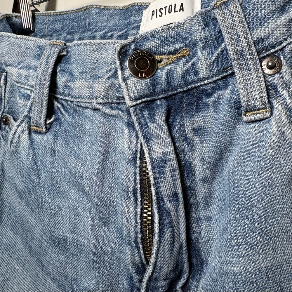 Pistola Jeans Sz 27 Distressed Light Wash Denim High Rise Straight Leg Raw Hem - Picture 11 of 11